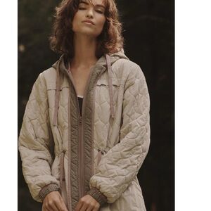 NWT Anthro Daily Practice Long Hooded Quilted Zip  Front Oversized Jacket, XS